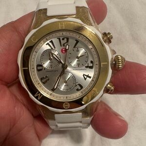 Sporty Michele Chronograph - Gold Accents & White Silicone Strap